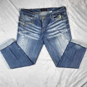 Baby Phat Light Blue Denim Jeans with Gold Stitching